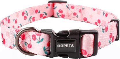 QQPETS Adjustable Soft Dog Collar: Print Flower Pink Multicolor Cute Patterns for XS Small Medium Large Pet Girl Boy Puppy Walking Running Training (S, Sakura Pink)