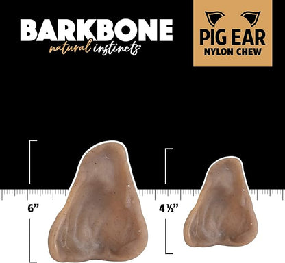 Pet Qwerks Pigs Ear BarkBone - Nylon Dog Bone for Aggressive Chewers - Bacon Flavor - 4.5" | (Pack of 4)