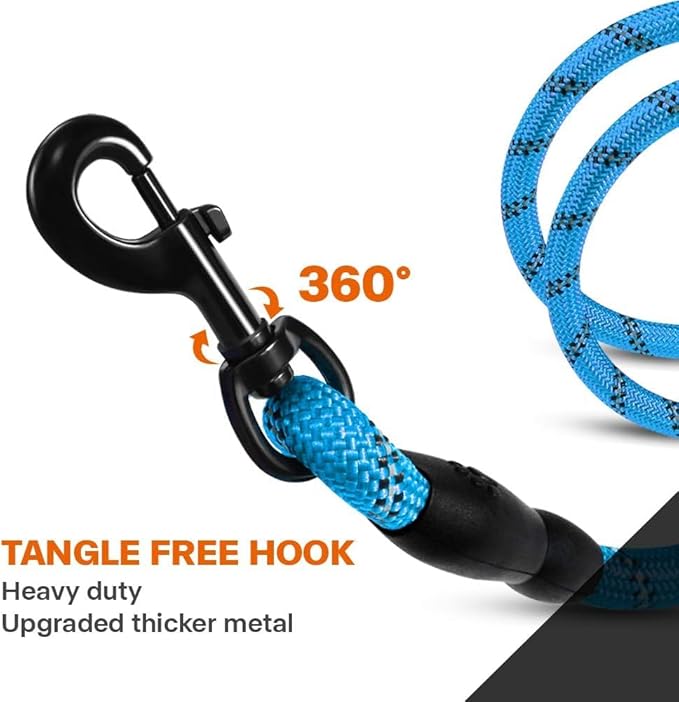 Taglory Rope Dog Leash 5 FT with Comfortable Padded Handle, Highly Reflective Threads Leash and Anti-Tangle Clip for Walking Medium Large Dogs, 1/2 inch, Blue