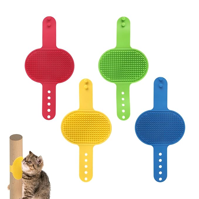 4pcs Cat Self Groomer Brush, Silicone Cat Face Scratcher Wall Corner Brush Adjustable Pet Hair Massage Grooming Combs for 2.09-2.76in Cylinder & Climbing Frames & Table Legs Interactive Indoor Toy