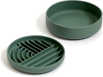 Slow-Feeder & Water Bowl Set by The Dog Tale | Food-Grade Silicone Dog Bowls, BPA-Free, Dishwasher Safe, Freezer Safe (Forest)
