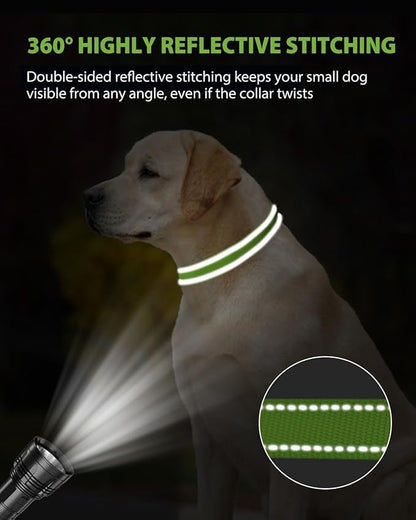 Joytale Dog Collar for Large Dogs, Strong Double-Sided Reflective Nylon Collar for Night Safety, Adjustable Quick-Release for Daily Walking, Green, L (1" Width)
