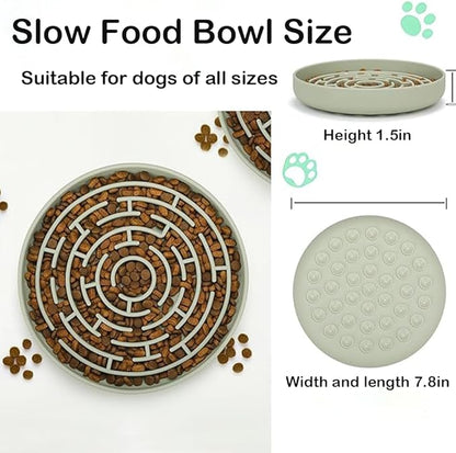 Slow Feeder Dog Food Bowl,Puzzle Silicone Feeding Bowls with Suction Cups, Anti-Choking Pet Slow Feeding,Non Slip Maze Puzzle Dog Feeder Bowl Prevent Bloating, Easy to Clean