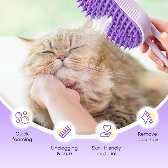 Pet Steam Groomer Comb,2024 Upgraded 3 in 1 Cat Steam Brush Pet Hair Steamy Brushes,Grooming Comb Tool for Pets Hair Removal with Steam for Massage Cleaning Shedding (Pouple, Short)