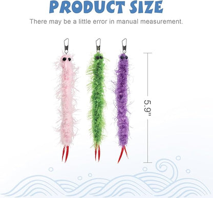 SONGWAY Cat Worm Toy Refills - 12Pcs Worm Cat Toys with Feather Tail, Teaser Wand Toys Replacement