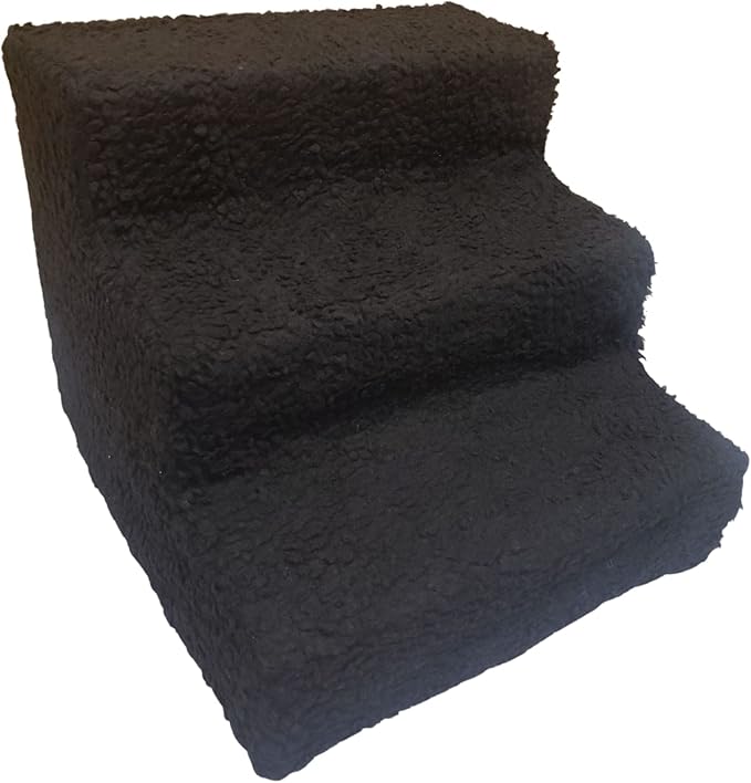 ZENVY Pet Steps | 3-Step Non-Slip Fleece Covered Pet Steps for Small Dogs and Cats (Black (Plastic Structure))