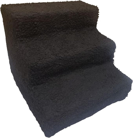 ZENVY Pet Steps | 3-Step Non-Slip Fleece Covered Pet Steps for Small Dogs and Cats (Black (Plastic Structure))