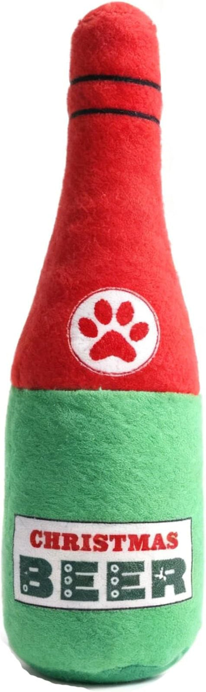 Dog Toy Squeaky Dog Toys for Boredom Christmas Beer Shape Interactive Dog Toys Birthday Gifts Plush Chew Toy for Small Medium Dogs