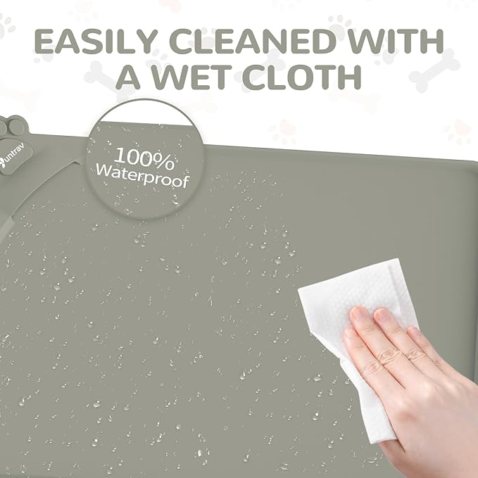 Waterproof Pet Feeding Mats with High Lips - Multiple Size and Colors, Silicone Mat, Nonslip Pet Food Mat for Dogs, Cats with Prevent Water goes Down (Beige)