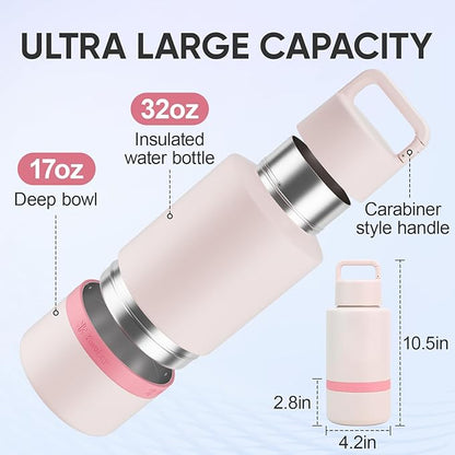 KEWIXY Insulated Dog Water Bottle with Travel Bowl, Dog Lover Gift, Portable Water Bottle Dispenser, Accessories for Car, Hiking, Camping, Outdoor, Leak-Proof, Detachable (Pale Pink)