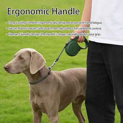 Retractable Dog Leash for Medium & Large Dogs up to 80 lbs, One-Handed Brake, 180kg Strong Nylon Tape, Tangle Free, Anti-Slip Handle (M & L Size) (Dark Green, M-4M)