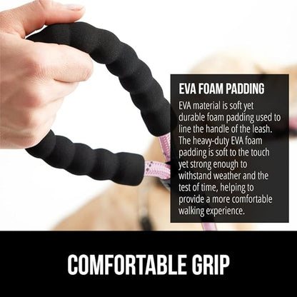 GORILLA GRIP Dog Leash, Heavy Duty Reflective Rope Leashes for Large, Medium, Small Breed Dogs, Puppy Training Essential for Walks, Hikes, Soft Handle, Rotating Metal Clip, Waste Bag Dispenser, Pink