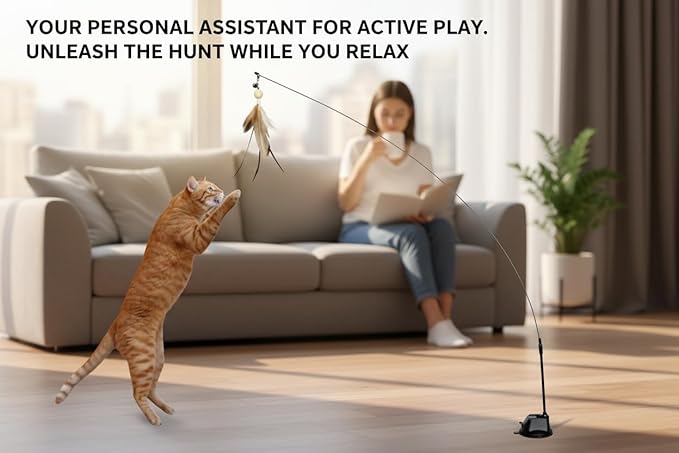 SHAZORY Interactive Bird Simulation Cat Toy Set, Interactive Cat Toys for Indoor Cats, Cat Feather Toy, Self-Holding Suction Base, 2 Feather Replacements with Bells, Realistic Bird Impression