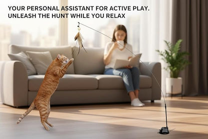 SHAZORY Interactive Bird Simulation Cat Toy Set, Interactive Cat Toys for Indoor Cats, Cat Feather Toy, Self-Holding Suction Base, 2 Feather Replacements with Bells, Realistic Bird Impression