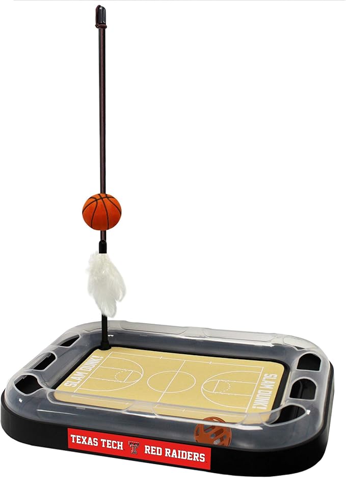 Pets First Cat Scratch Toy NCAA Texas TECH Red Raiders Reversible Basketball Court Felt/Cardboard Toy. Bell Tracks. 6-in-1 CAT Toy: Cat Wand Poll Catnip-Filled Plush Basketball (TT-5017-BB)