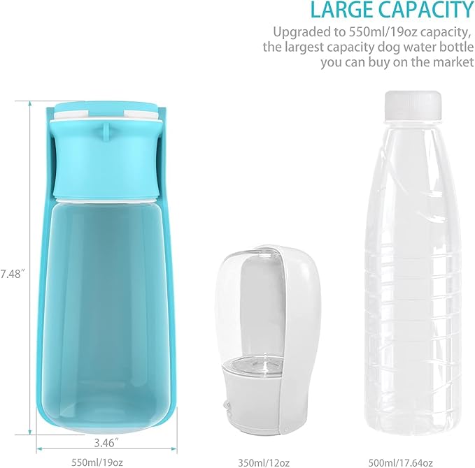 SOICTA Portable Dog Small Animals Water Bottle for Walking 19 OZ or 12 OZ Pet Water Bottles for Puppy Medium Large Dogs Little Animals Water Dispenser Dog Small Animals Water Bowl