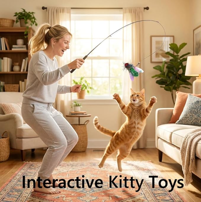 Feather Cat Toy Attachments - 2 Pcs Handmade Simulation Insects Natural Small Flies - Cat Toy Wand Refills - Mini Insects Cat Lures Wand Attachment Replacement for Kitty Kitten Indoor