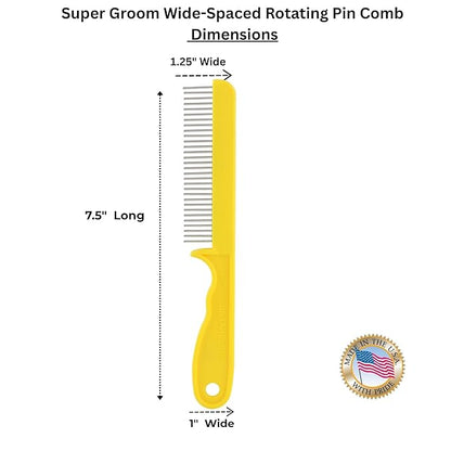 Super-Groom Combs with Smooth Rotating Teeth for Painless Mat Removal (30 Fine-Spaced Teeth, Sun Yellow)