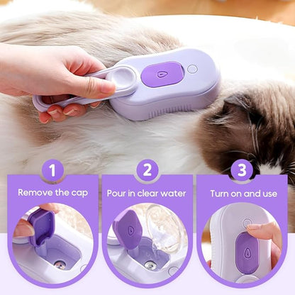 Pet Steam Groomer Comb,2024 Upgraded 3 in 1 Cat Steam Brush Pet Hair Steamy Brushes,Grooming Comb Tool for Pets Hair Removal with Steam for Massage Cleaning Shedding (Pouple, Short)