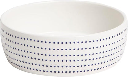 Pearhead Ceramic Dog Bowl – Modern Blue Dot Stoneware Pet Food & Water Bowl for Small Dogs, Weighted Non-Plastic Dog Feeding Dish, Small/Medium 2.25 Cups/ 18 oz
