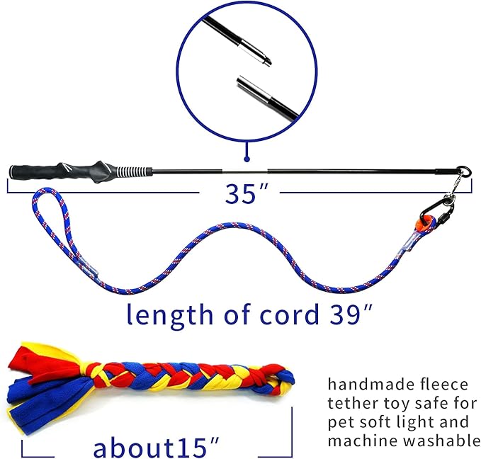 Flirt Pole for Dogs-Interactive Lures Durability Rope,Chase and Tug of war Puppy Toy，Outdoor Dog Agility Training Equipment Plush，Teaser Chew Pet Kits for Small Medium Dogs