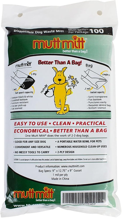 Mutt Mitt® 100 White & Black 2-Ply Dog Waste Bags on 1 Dog Waste Bag Station Header - 300% Thicker than mini roll dog waste bags - no more warm & yuck feeling