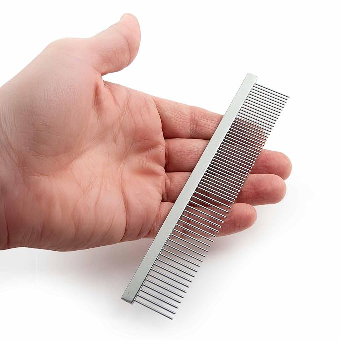 Jeffers Flat Back Pet Grooming Comb – Chrome Plated Steel Comb with Fine & Coarse Teeth for Dogs, Cats, Puppies – Detangling, Deshedding, Dematting Tool for Long or Short Hair - 6" L, 7/8" Teeth