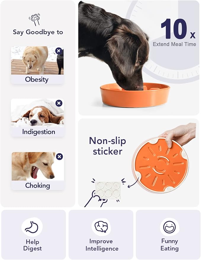 LE TAUCI Ceramic Slow Feeder Bowl, 1.5 Cups for Small Medium Breed Dogs, Puzzle Dish to Slow Down Eating for Fast Eaters