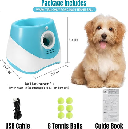 Automatic Dog Ball Launcher – 12 ETPU Balls & Bonus Collapsible Bowl, 3 Distance Settings (20ft/33ft/46ft), Smart Fetch Toy for Small & Medium Dogs, Indoor/Outdoor Use (Blue)