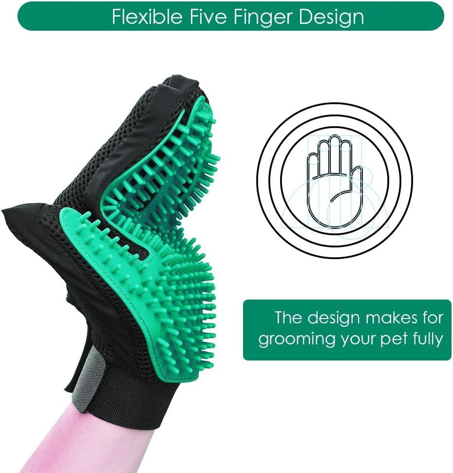 Pet Hair Removal Glove with 255 Silicone Tips for Dogs & Cats, Right Green - Image 5