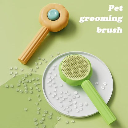 7.6in Pumpkin Pet Brush Cat, 2Pcs Creative Comfortable Self Cleaning Slicker Brush, Cat Brush for Shedding and Grooming Self Cleaning (Orange)