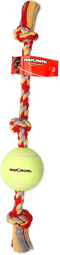 Mammoth Flossy Chews Tug with BIG 6-Inch Tennis Ball, X-Large, 36-Inch, Assorted Multicolor (51100F)
