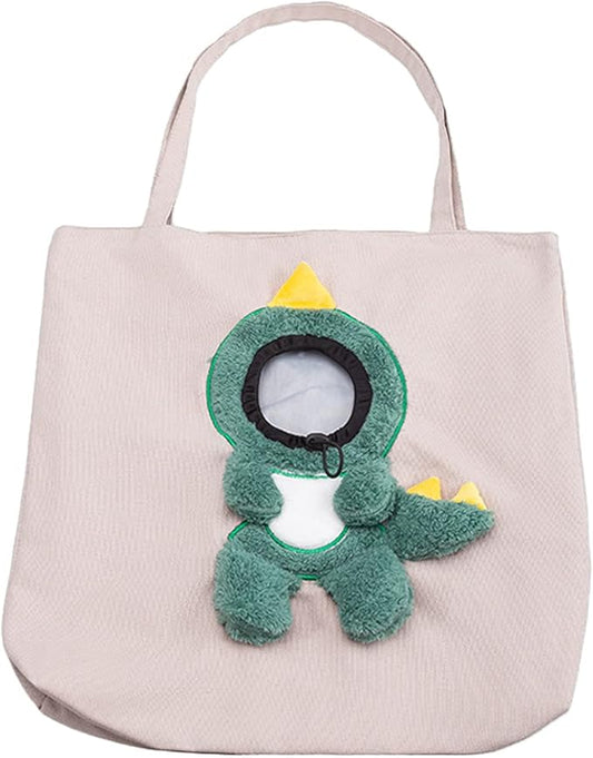 Pet Canvas Shoulder Carrying Bag, Cute Dinosaur Shaped Cat Carrier, L Size Portable Kitten & Puppy Tote, Comfort Carriers for Small Dogs, Cats, and Pets, Handbag for Outdoor, Shopping, and Camping