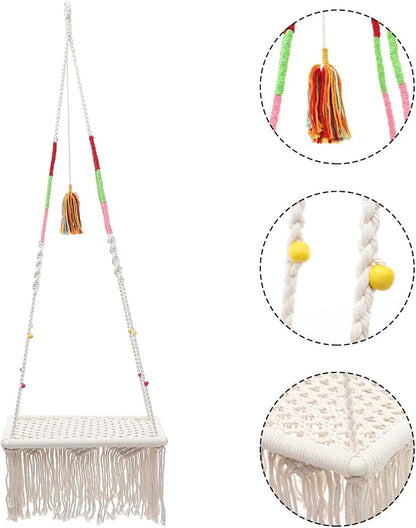 Hanging Cat Bed Macrame Hammock Kitten Swing Bed Bohemian Style Decorative Wear-Resistant Cat Nest Indoor Pet Accessory