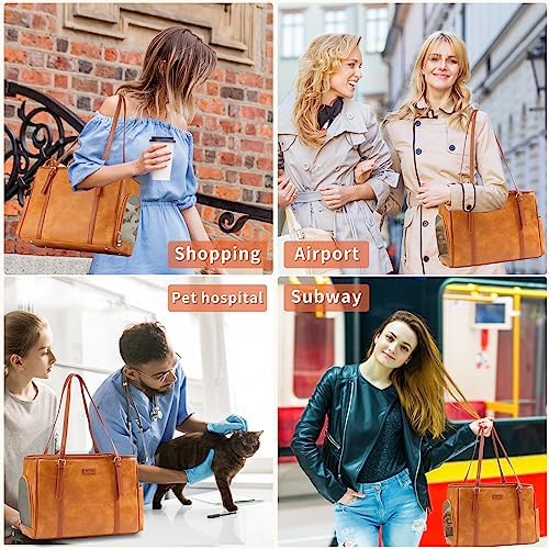 Lasaviin Fashion Dog Purse Pet Carrier Leather Bag for Small Dogs Cats Puppy, Portable Tote Bag Airline Approved Soft-Sided Carriers (Brown) - Image 5
