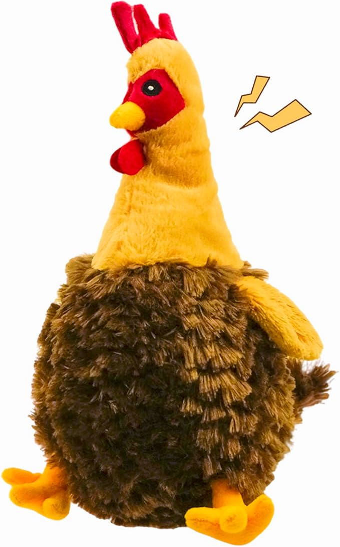 Squeaky Stuffed Dog Toys – Fat Plush Chicken Chew Toy, Cute & Funny Interactive Puppy Toy for Small, Medium & Large Dogs(Brown Chick)