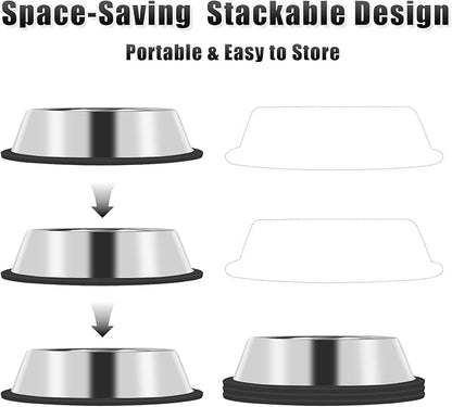 3Pcs Stainless Steel Dog Bowls Set - Non-Slip Food and Water Bowl 20 Oz - Dishwasher-Safe, Rust Resistant Metal Pet Bowls for Small/Medium/Large Sized Pets
