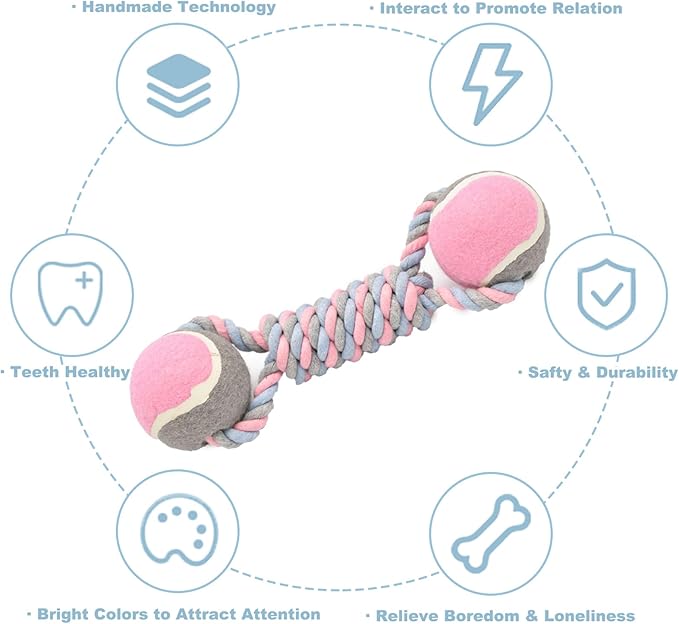 Dog Rope Toy, Dogs Toy with Tennis Balls for Aggressive Chewers - Interactive Pet Tug Rope Ball for Training & Promoting Relationship, Pets Chew Toy for Small, Medium, Large Dogs (Pink)