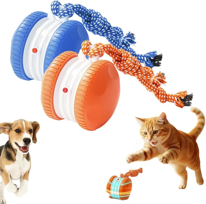 Interactive Dog Toy,2026 New Automatic Rolling Ball with Rope for Cat, Durable Dogs Rope Toy for Chewing and Playing, Dogs Ball Toy for Puppy Cats (Orange+Blue)