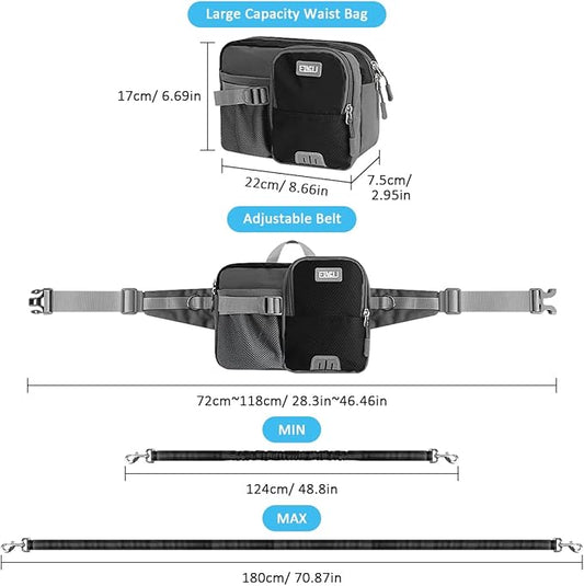 ETACCU Hands Free Dog Leash with Phone Pouch, Water Bottle Holder - Adjustable Waist Belt 19-38 Inch Belt Leash for Running, Reflective Shock Absorbing 48"-70" Extendable