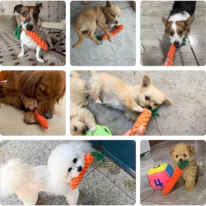 2 PCS Carrot Dog Rope Toys for Dogs, Durable Chew Toys for Aggressive Chewers, Entertainment and Interaction, Teeth Cleaning and Chewing, All-Cotton