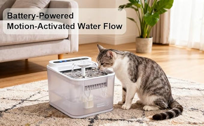 Cordless Cat Water Fountain, 1500mah Rechargetable Battery Operated Water Fountain for Cats Dogs,84Oz/2.5L Automatic Pet Water Dispenser for Dog Small Animals Outdoor Indoor