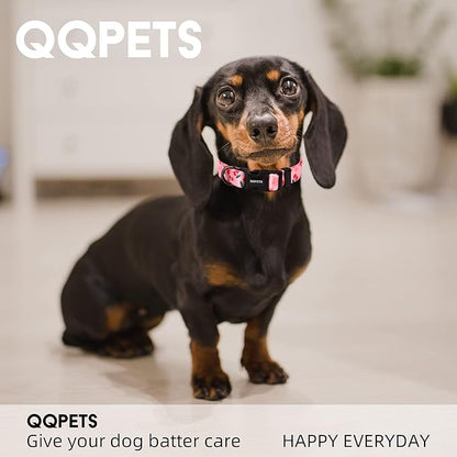 QQPETS Adjustable Soft Dog Collar: Print Flower Pink Multicolor Cute Patterns for XS Small Medium Large Pet Girl Boy Puppy Walking Running Training (S, Sakura Pink)