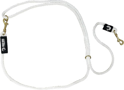 Mad Dog Products Hands Free Clip Dog Leash 3/8" x 10' White Signature Rope - Made in USA