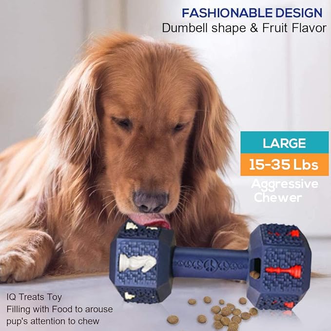 Dog Chew Toys for Aggressive Chewers Indestructible Dog Toys Tough Natural Rubber Dumbbell Toy for Small Medium Large Dogs XLarge Blue