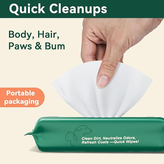 Pets Cleaning Wipes for Dogs & Cats, Unscented Hypoallergenic Grooming Wipes with Coconut Oil, No-Rinse Deodorizing & Hydrating for Paws, Body & Butt, Travel Pack 7.9"x5.9", 20ct