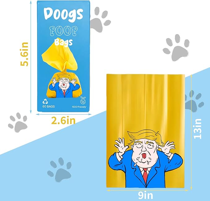 Funny Dogs Poop Bags Shit Bag 60 Count The Most Presidential Poop Bag Ever Unscented Leakproof Extra Thick Pet Waste Bags Novelty Gag Gift White Elephant Gifts for Cat Dog Walking & Cleaning
