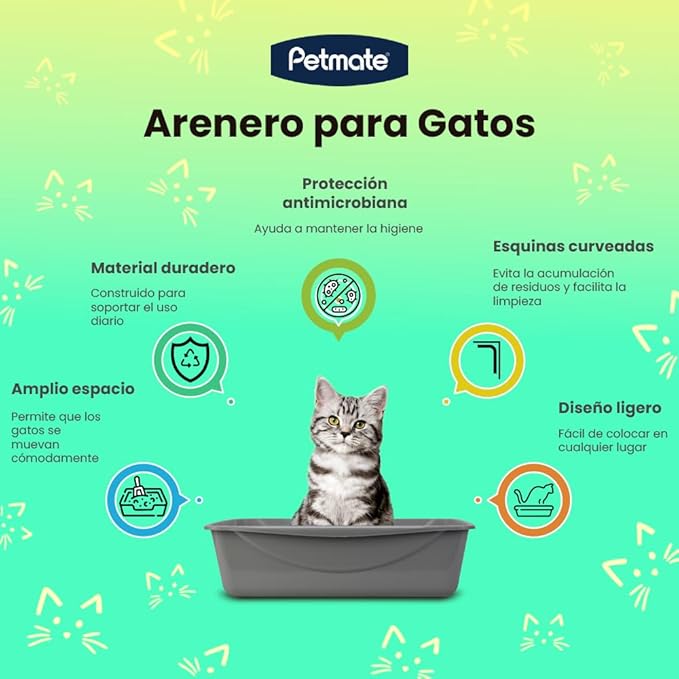 Petmate Open Cat Litter Box; Large Nonstick Litter Pan Durable Standard Box, Grey Great for Small & Large Cats Easy to Clean; Made in USA