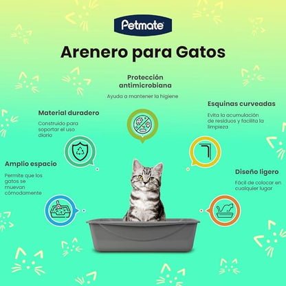 Petmate Open Cat Litter Box; Large Nonstick Litter Pan Durable Standard Box, Grey Great for Small & Large Cats Easy to Clean; Made in USA