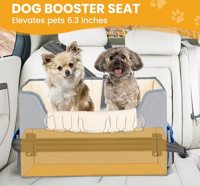 Dog Car Seat for Small Dogs, Elevated Dog Booster Seat Pet Travel Carrier Bed for Car with Adjustable Straps Pet Car Booster Seat for Small Dogs Cats